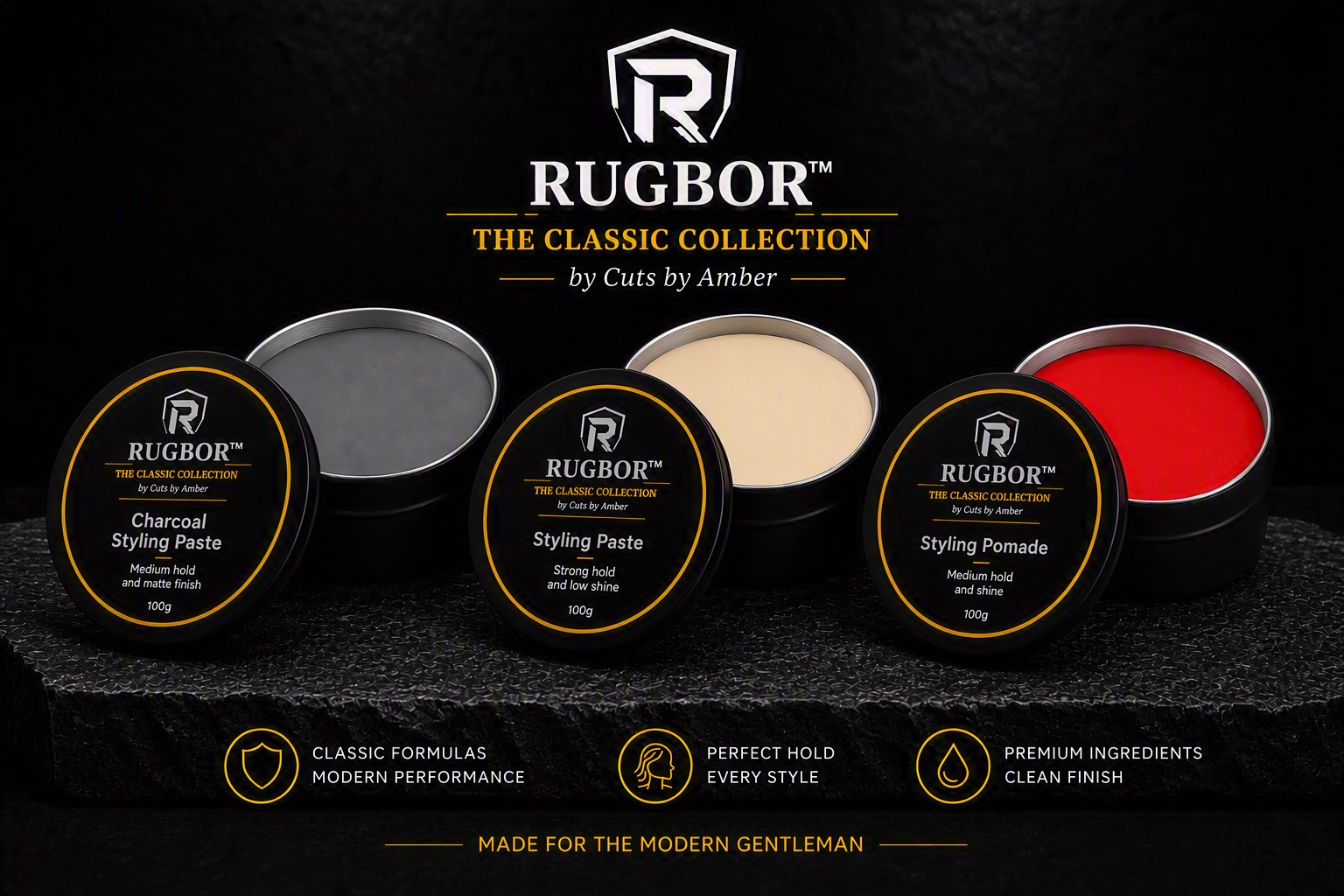 Rugbor The Classic Collection: Charcoal Styling Paste, Styling Paste, and Styling Pomade by Cuts by Amber